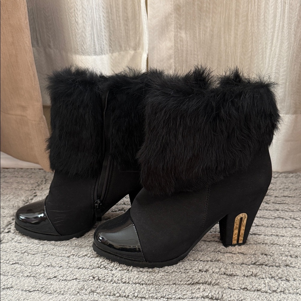 Black Fur-Trimmed Ankle Boots